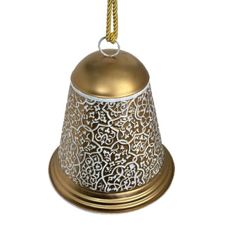 Campana colgante navideña de metal 31.8 cm - color dorado/blanco
