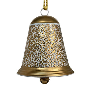 Campana colgante navideña de metal 31.8 cm - color dorado/blanco