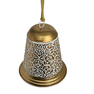 Campana colgante navideña de metal 27.9 cm - color dorado/blanco