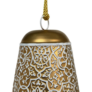 Campana colgante navideña de metal 27.9 cm - color dorado/blanco