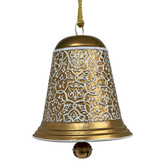 Campana colgante navideña de metal 27.9 cm - color dorado/blanco
