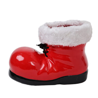 Bota de Santa decorativa de cerámica con luz 22.7 cm - color rojo