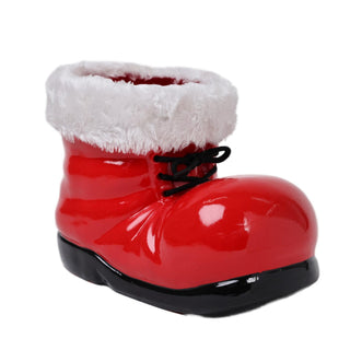 Bota de Santa decorativa de cerámica con luz 22.7 cm - color rojo