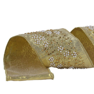 Cinta navideña con perlas y canutillos 4 cm  × 6 metrtos - color dorado
