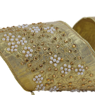 Cinta navideña con perlas y canutillos 4 cm  × 6 metrtos - color dorado