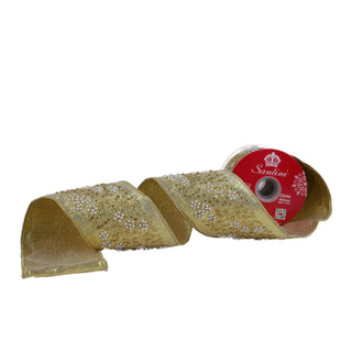 Cinta navideña con perlas y canutillos 4 cm  × 6 metrtos - color dorado