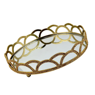 Bandeja de metal y base de espejo 30.5 × 7 cm - color dorado