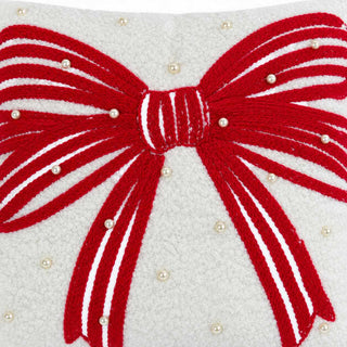 Cojín navideño motivo lazo rojo 45 cm - color blanco