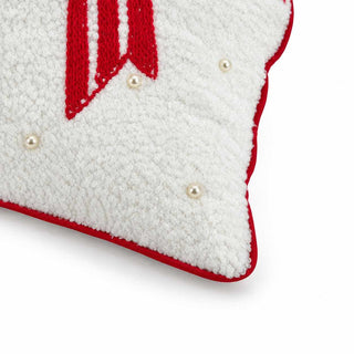 Cojín navideño motivo lazo rojo 45 cm - color blanco