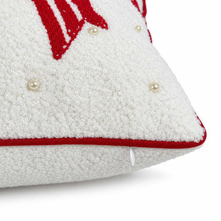 Cojín navideño motivo lazo rojo 45 cm - color blanco