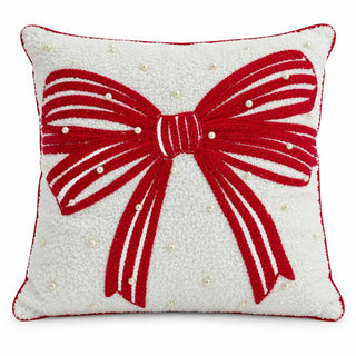 Cojín Navideño Motivo Lazo Rojo 45 Cm - Color Blanco