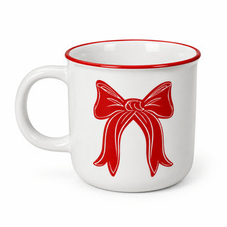 Taza navideña de cerámica motivo Lazo 12 ML - color blanco