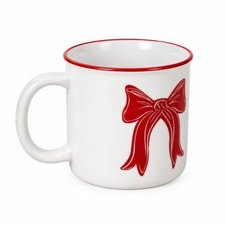 Taza navideña de cerámica motivo Lazo 12 ML - color blanco
