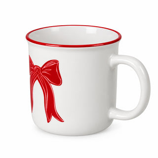 Taza navideña de cerámica motivo Lazo 12 ML - color blanco