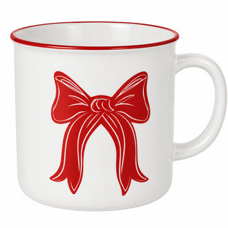 Taza navideña de cerámica motivo Lazo 12 ML - color blanco