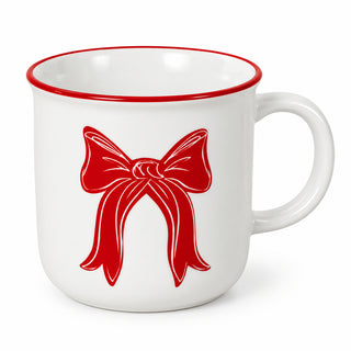 Taza navideña de cerámica motivo Lazo 12 ML - color blanco