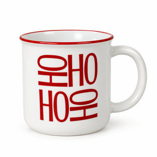 Taza navideña de cerámica motivo Ho Ho Ho 12 ML - color blanco