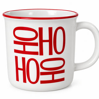 Taza navideña de cerámica motivo Ho Ho Ho 12 ML - color blanco