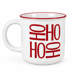 Taza navideña de cerámica motivo Ho Ho Ho 12 ML - color blanco