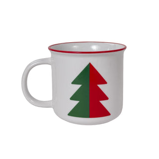Taza navideña de cerámica motivo Arbol Navidad 12 ML - color blanco