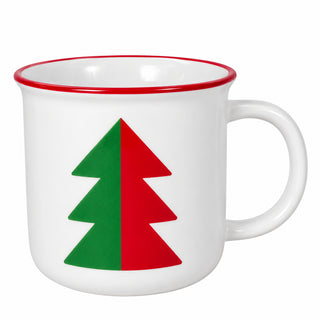 Taza navideña de cerámica motivo Arbol Navidad 12 ML - color blanco