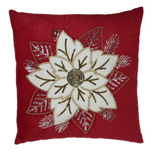 Cojín navideño de terciopelo Poinsettia 45 cm - color rojo