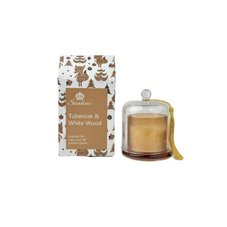 Vela aromática tuberosa y madera blanca en envase de vidrio domo 12 cm