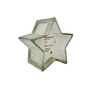 Vela aromática fruta de invierno y te en envase de vidrio en forma de estrella 13 cm