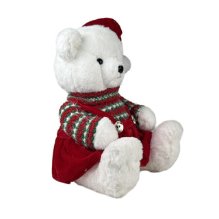 Osa decorativa navideña sentada con gorro 40 cm – rojo/blanco