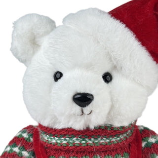 Osa decorativa navideña sentada con gorro 40 cm – rojo/blanco