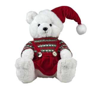Osa decorativa navideña sentada con gorro 40 cm – rojo/blanco