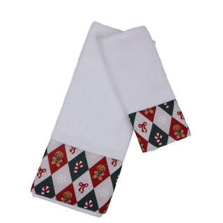 Juego de toallas de baño borde verde navideño 24 × 21 cm - color blanco