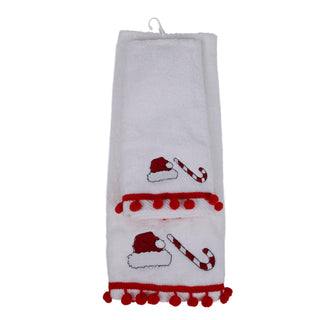 Juego toallas de baño borde borlas rojas detalles bordados 24 × 21 × 8 cm coló blanco