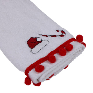 Juego toallas de baño borde borlas rojas detalles bordados 24 × 21 × 8 cm coló blanco