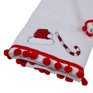 Juego toallas de baño borde borlas rojas detalles bordados 24 × 21 × 8 cm coló blanco