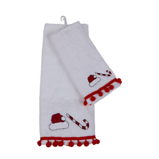 Juego toallas de baño borde borlas rojas detalles bordados 24 × 21 × 8 cm coló blanco