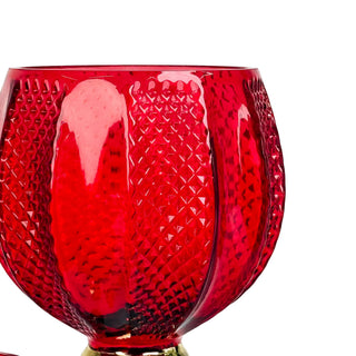 Juego de portavelas de vidrio 12 cm - base dorada calix color rojo