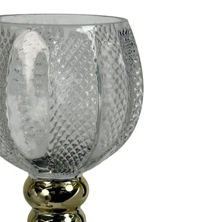 Juego de portavelas de vidrio 12 cm - base dorada calix color transparente