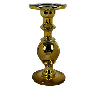 Portavelas de vidrio 25 cm - color dorado