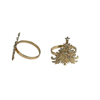Juego de anillos para servilletas de metal motivo árbol con brillantes 10.6 cm - color dorado