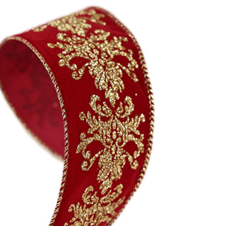 Cinta navideña e terciopelo 6.3 cm × 8 metros - color rojo/dorado