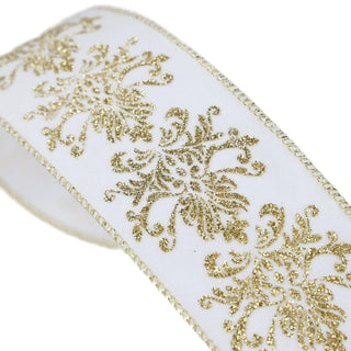 Cinta navideña e terciopelo 6.3 cm × 8 metros - color blanco/dorado