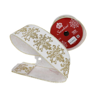 Cinta navideña e terciopelo 6.3 cm × 8 metros - color blanco/dorado