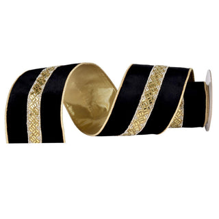 Cinta navideña de terciopelo con canutillos 4.3 cm - color negro/dorado