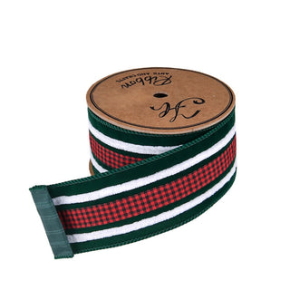 Cinta a rayas navideñas de 6,3 cm × 10 yardas – rojo / verde