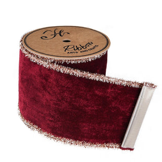 Cinta navideña de terciopelo rojo vino de 10 cm × 10 yardas