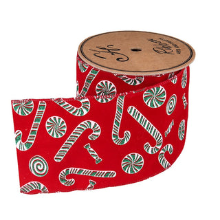 Cinta navideña roja con bastones de caramelo de 10 cm × 10 yardas – verde