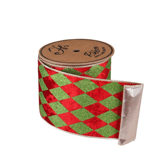 Cinta navideña de rombos navideños de 10 cm × 10 yardas – rojo / verde
