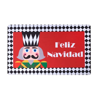 Alfombra de navidad Feliz Navidad con cascanueces de 45 × 75 cm – rojo / blanco