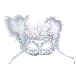 Hanging Mask Ornament with Gem, Silver/White, 18x10 cm